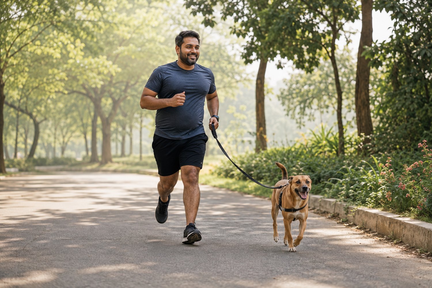 Man jogging with his dog in the park